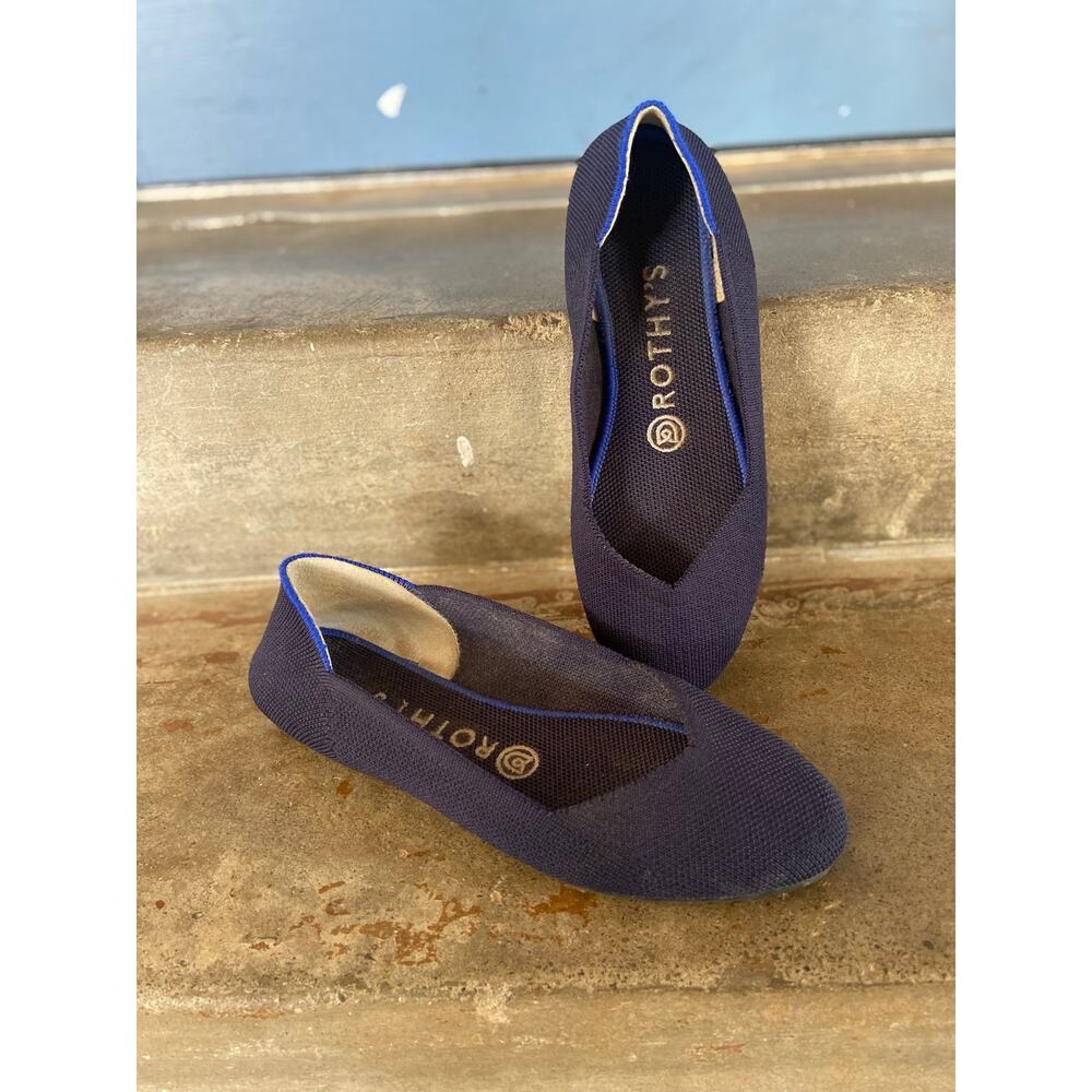 Rothy’s The Flat navy blue knit ballet style shoe